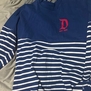 Navy and White Striped Crew Neck Sweater